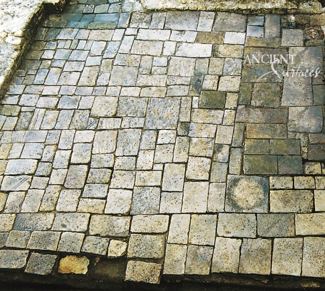 Antique Limestone Floors in Situ before reclamation by Ancient Surfaces.