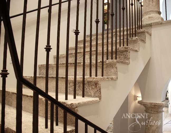 Antique Kronos French Limestone on a stairway