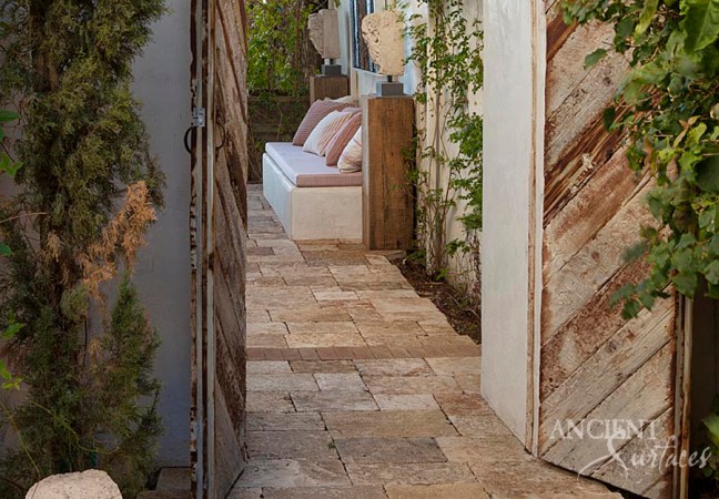 Antique Kronos French Limestone on the exterior of a Malibu home