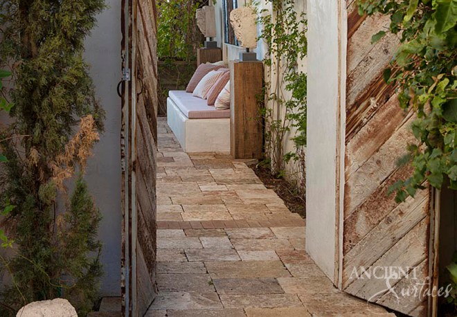 Antique Kronos French Limestone on the exterior of a Malibu home