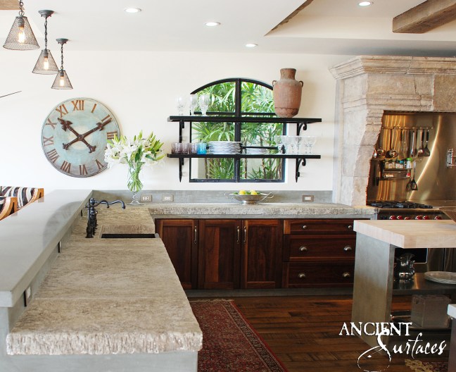 Kitchen to Living Room Antique Thick Reclaimed Limestone Foundation Slabs for the Kitchen Countertops 3