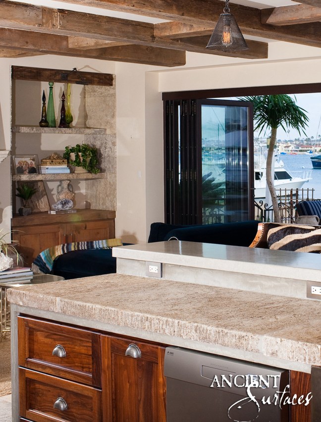 Kitchen to Living Room Antique Thick Reclaimed Limestone Foundation Slabs for the Kitchen Countertops3-b