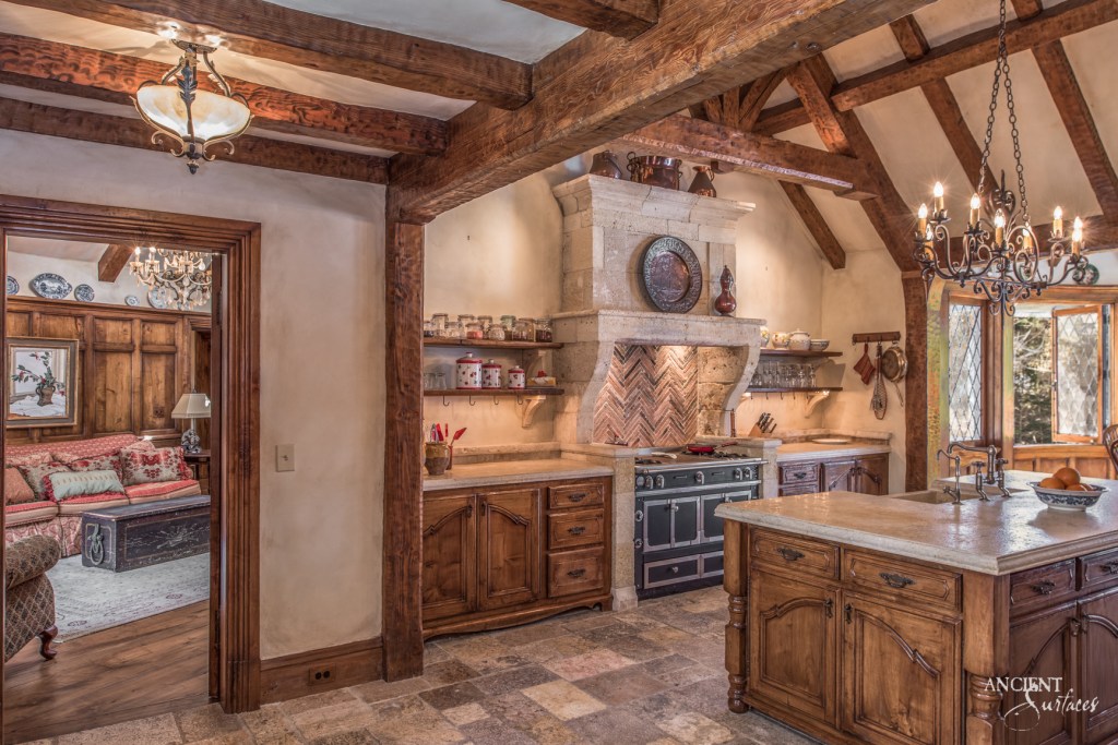 Beautifully designed limestone kitchen by Ancient Surfaces, showcasing the timeless elegance of stone craftsmanship.
Biblical Stone Flooring
Antique Limestone Hoods