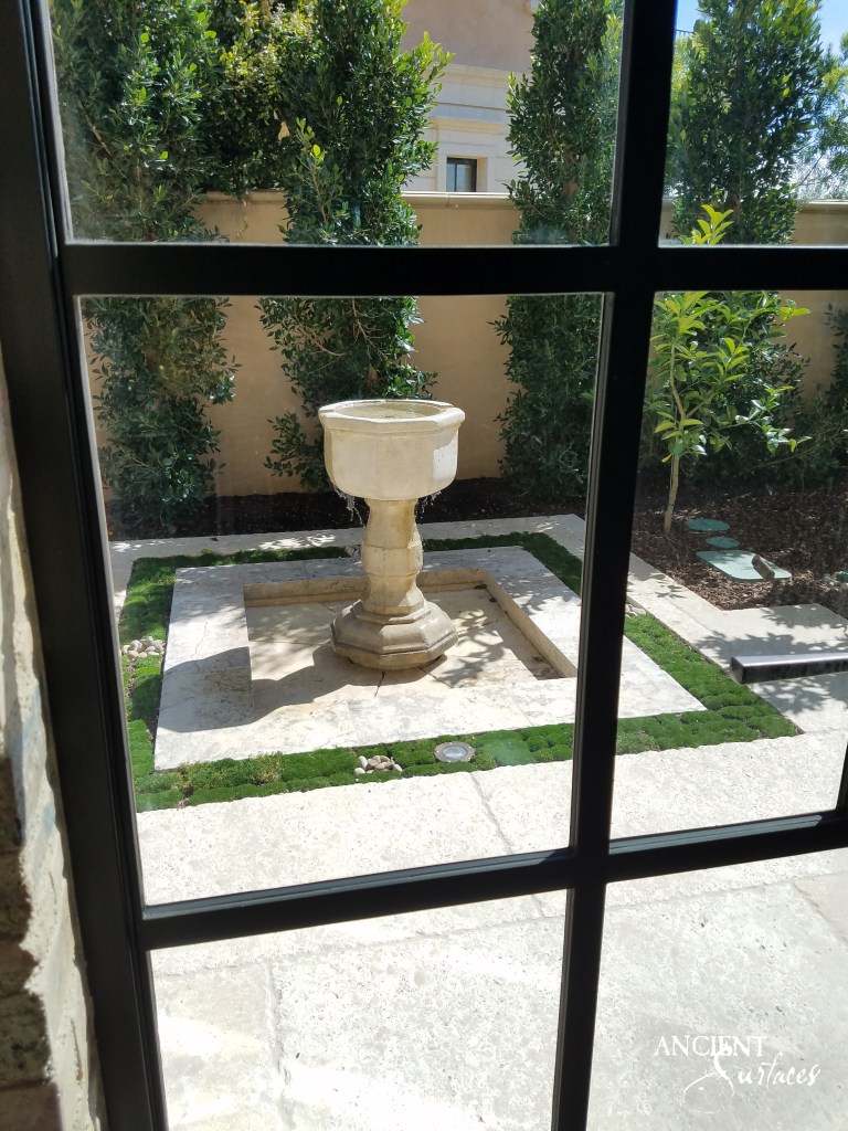 Detail shot of the villa's craftsmanship, highlighting the meticulous work and passion poured into every corner by the artisans of Ancient Surfaces 
limestone bird bath 
