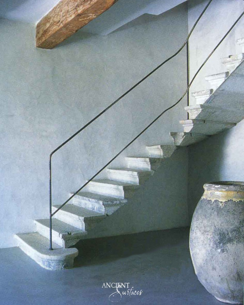 antique limestone stairs
ancient surfaces
reclaimed salvaged french stairs
Italian limestone steps
Mediterranean pallazo
stone stairs
architectural antiques
old world restoration
stepping stone
foundation slab
antique terracotta jars 
